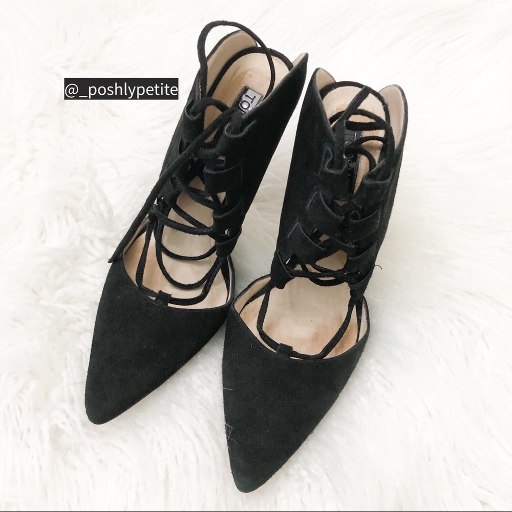 TopShop black suede lace up strappy pump heels - Picture 10 of 14